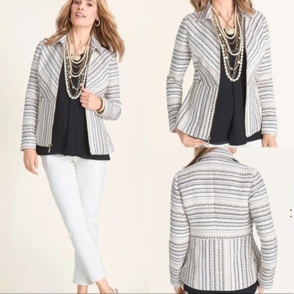 Chico’s Striped Tweed Jacket Blazer 1